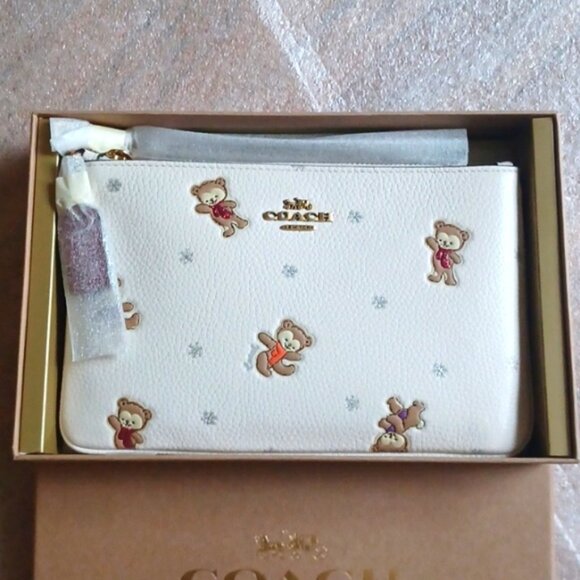 Coach Boxed Wristlet with Snowy Bears Print in Chalk - Picture 2 of 6